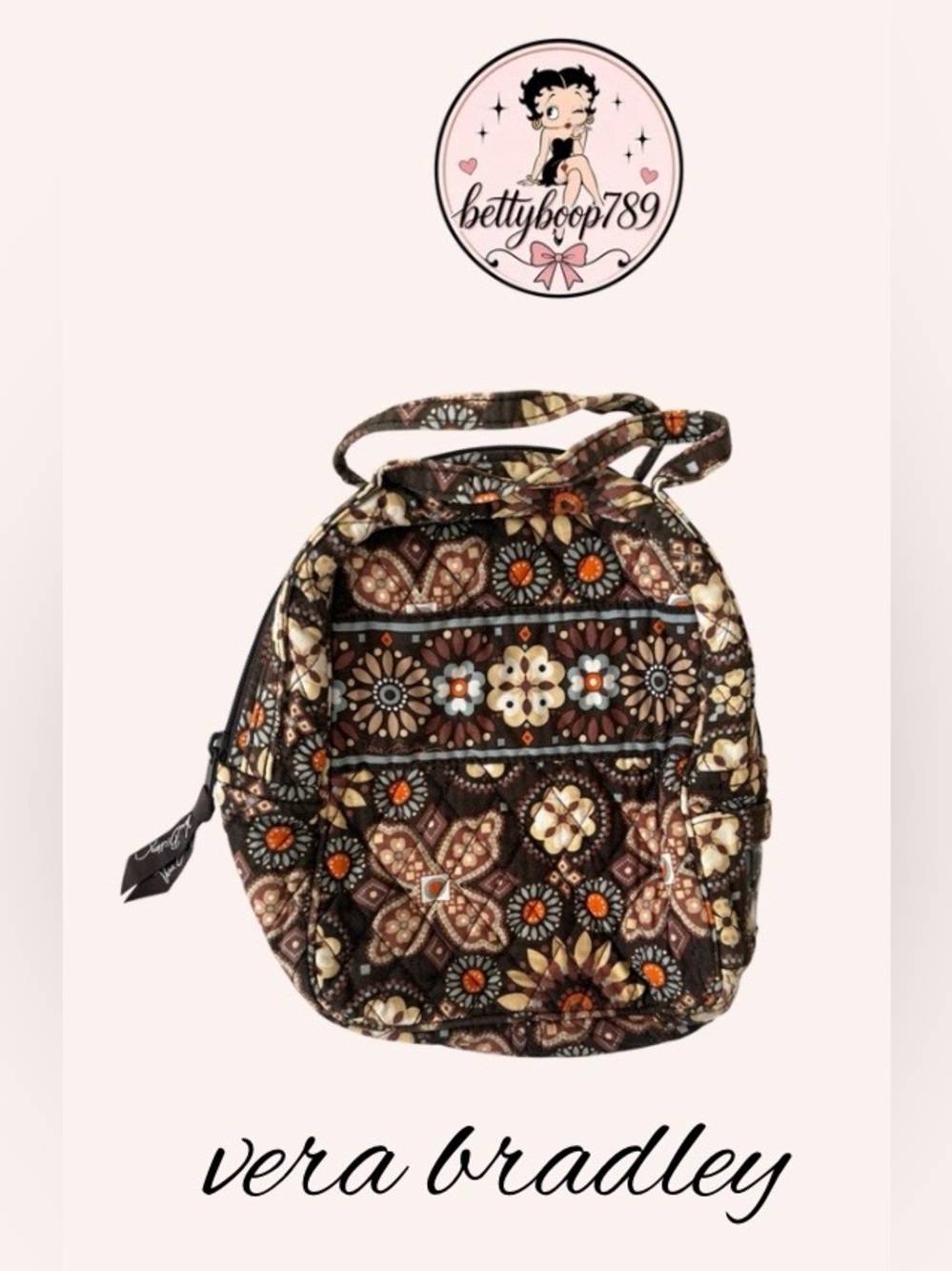Vera Bradley Brown Insulated Floral Quilted Lunch Bag